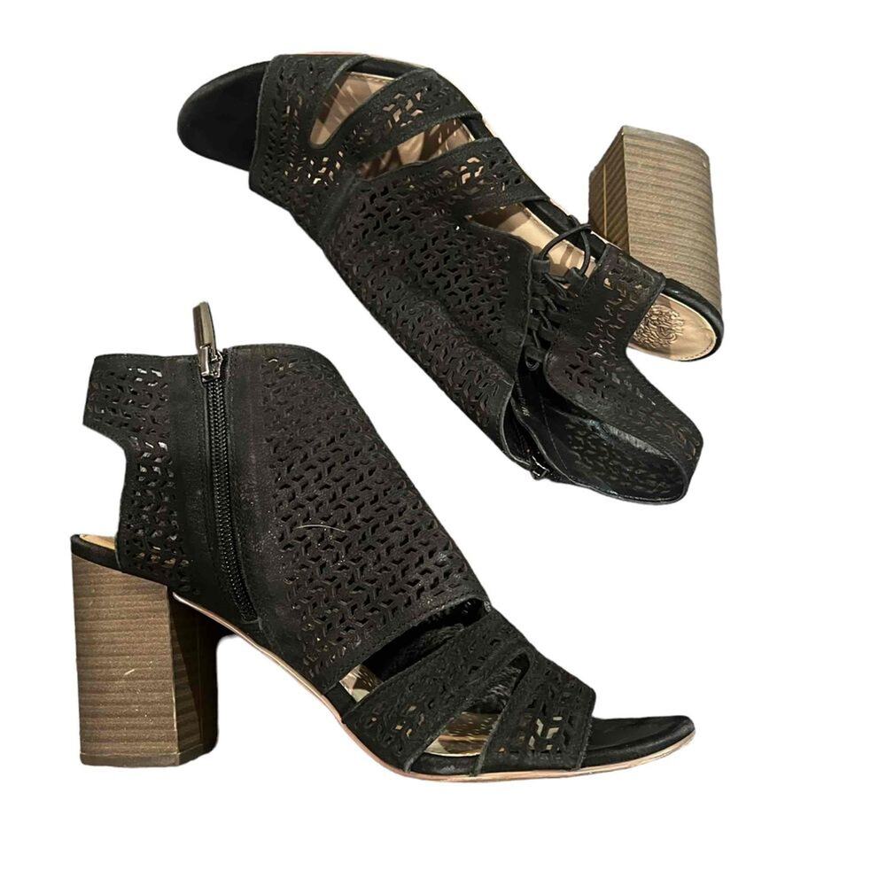 Vince Camuto Womens Slingback Block Heel Sandals Black Laser Cut Size 9M - Picture 2 of 9